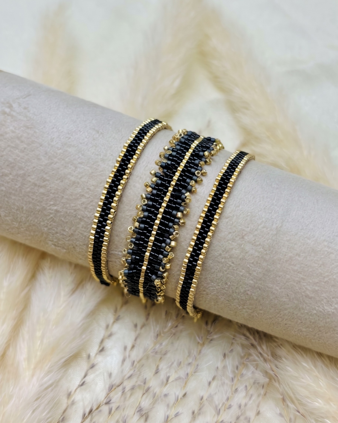 Midnight Delica Beaded Bracelet Stack