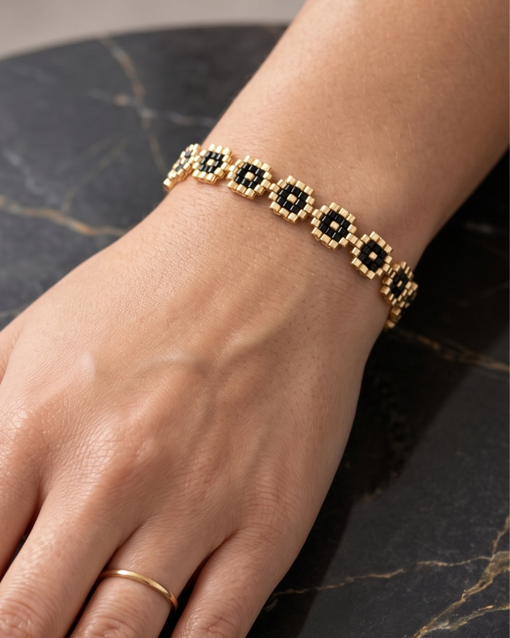 Midnight Delica Beaded Bracelet Stack