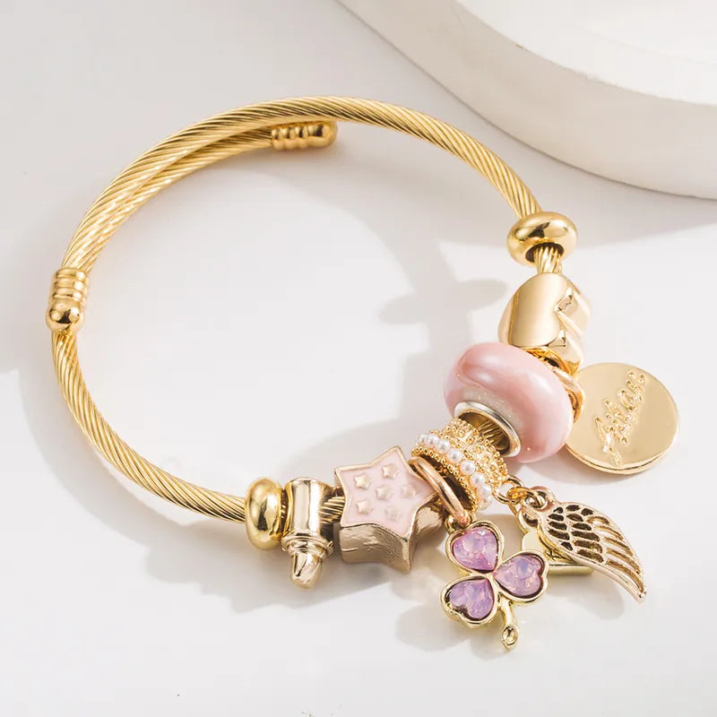 Pink Star Wings Charms Bracelet