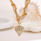 Beige Heart - Silk Scarf Pendant Necklace