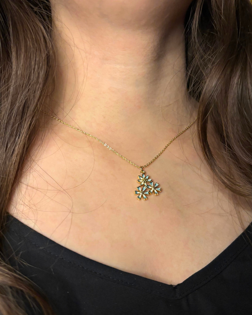 Blue Daisy Trio Necklace