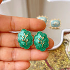 Green Floral Enamel Earrings
