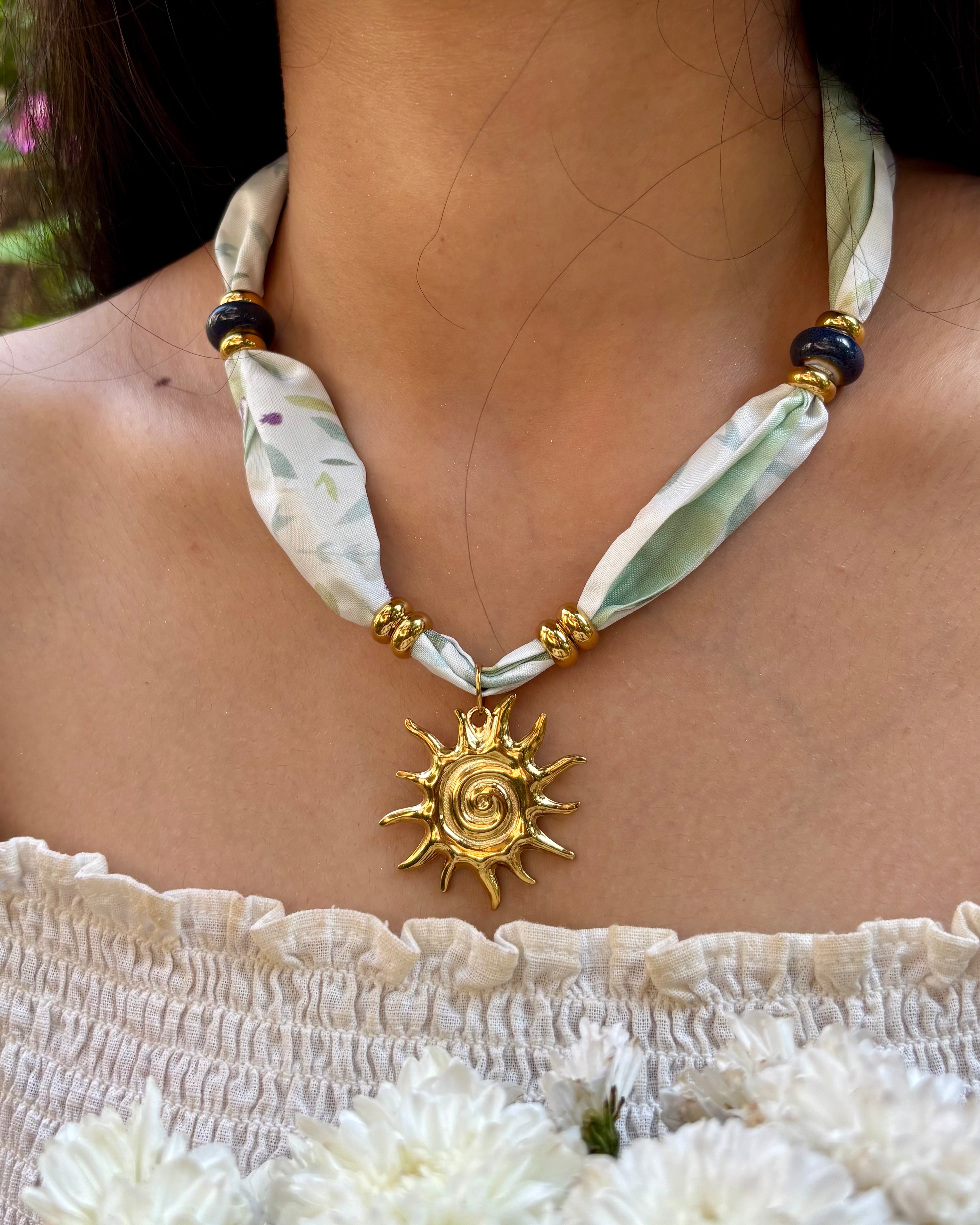 Vintage Bandana Sun Pendant Necklace