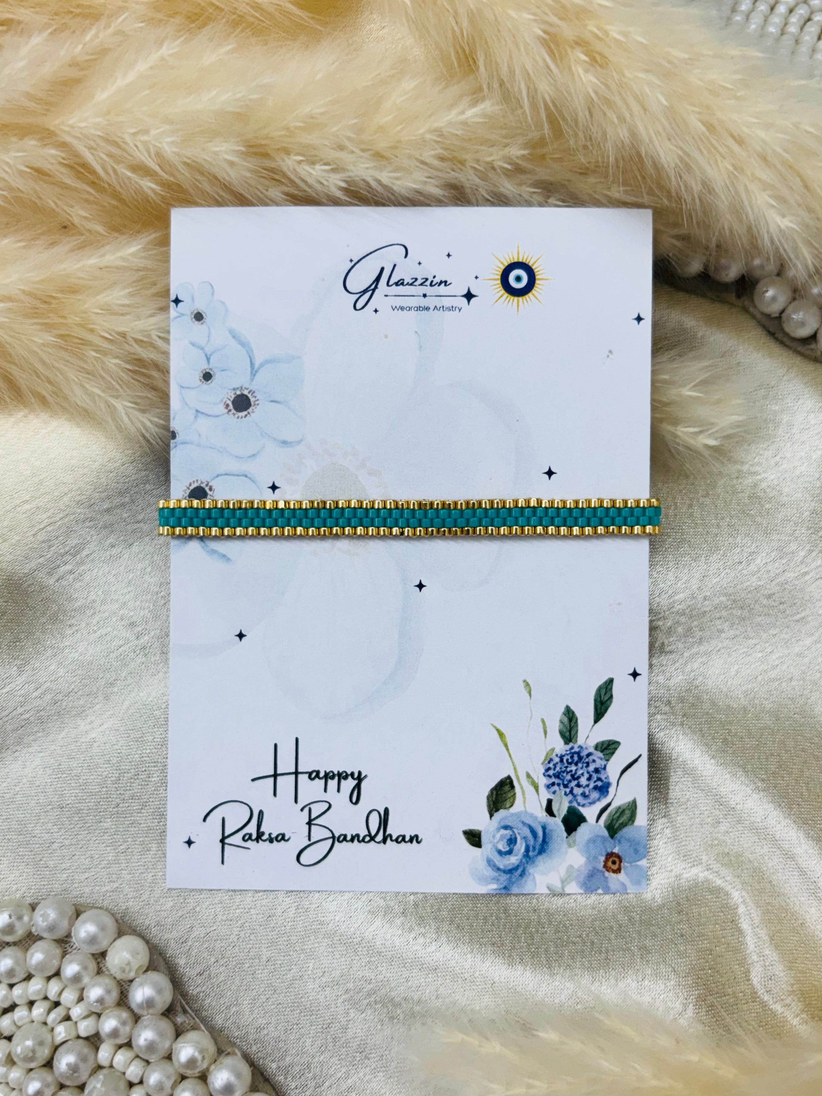 Handmade Rakhi/Bracelet – Gold & Teal