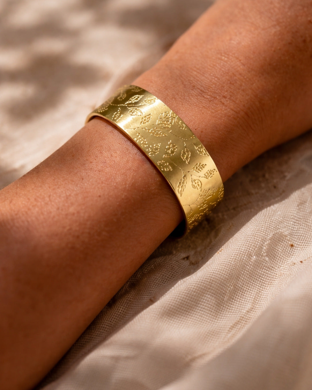 Leaf Print Brass Cuff