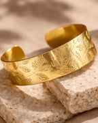 Leaf Print Brass Cuff