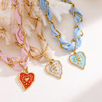 Pink Heart - Silk Scarf Pendant Necklace