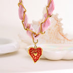 Pink Heart - Silk Scarf Pendant Necklace
