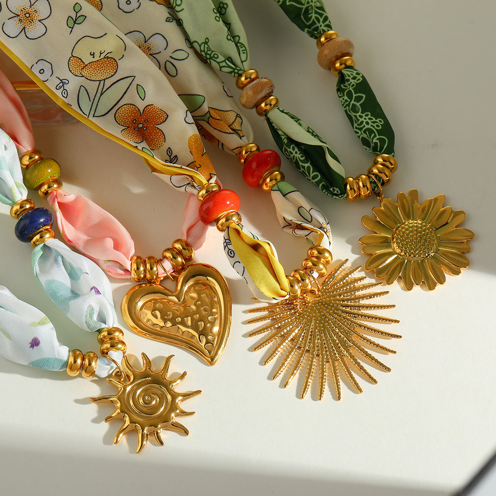 Vintage Bandana Heart Pendant Necklace