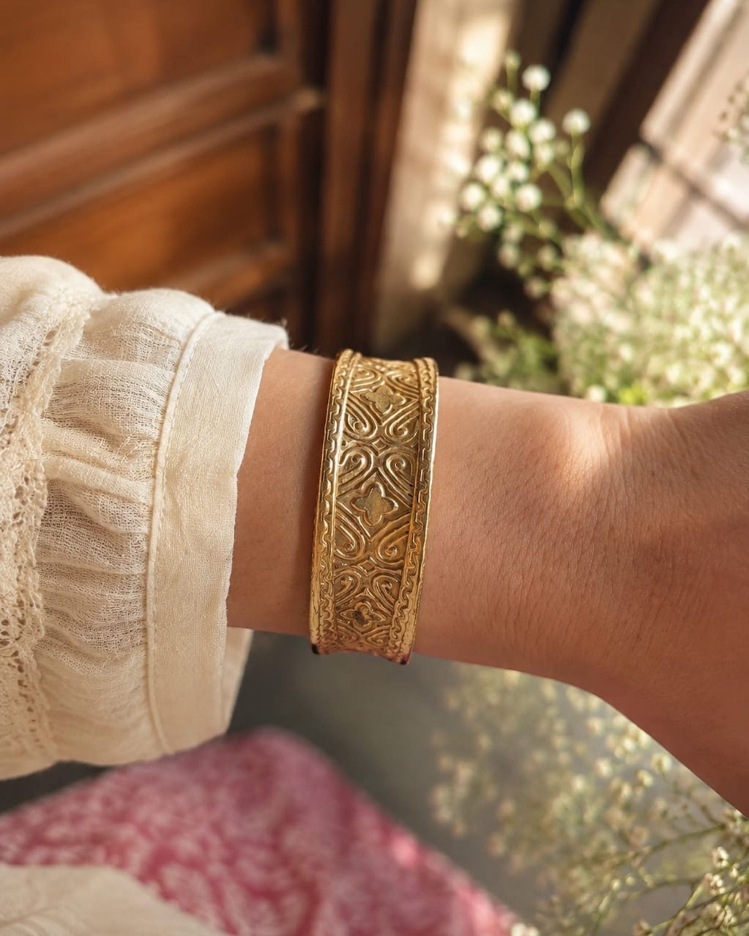 Vintage Script Brass Cuff