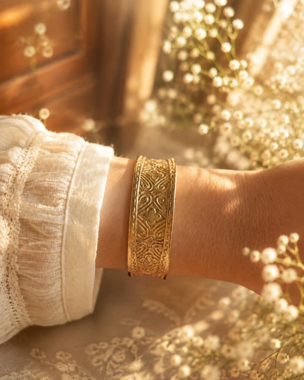 Vintage Script Brass Cuff