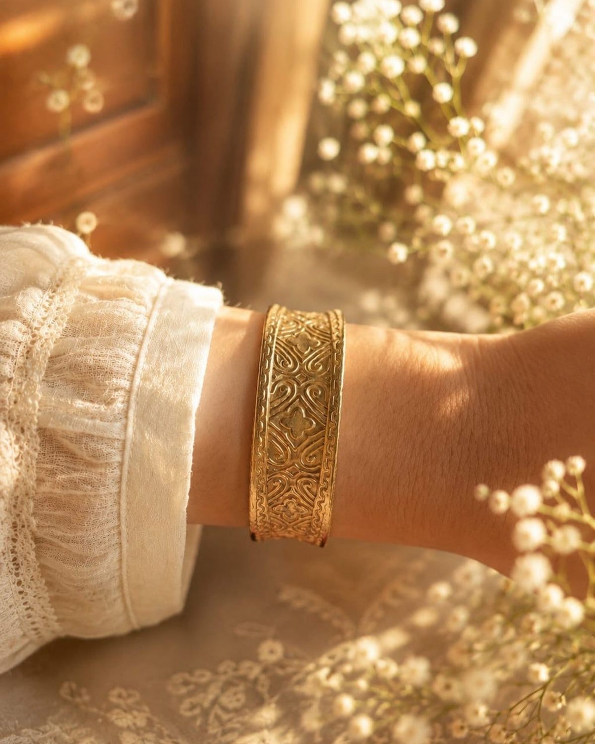 Vintage Script Brass Cuff