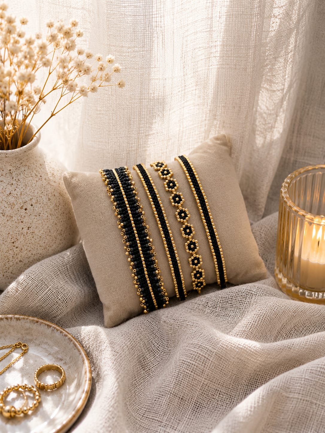 Midnight Delica Beaded Bracelet Stack